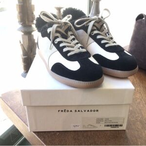 Freda Salvador Jackie Black and Cream shearling Sneakers